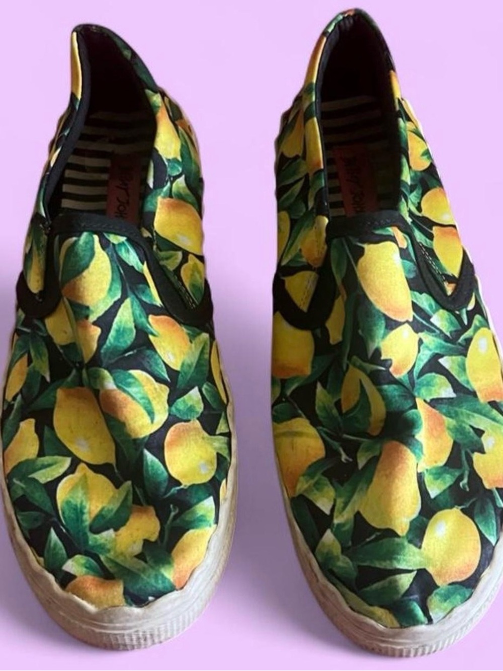 Betsey Johnson Lemon Print Slip-On Sneakers in Yellow and Green - Picture 1 of 4